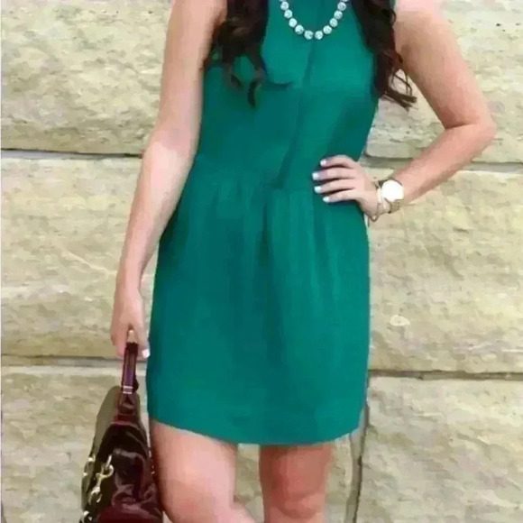 J. Crew Mini Dress Lined Sleeveless Round Neck Button Zip Green Size 2 - Picture 4 of 8